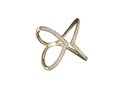 CZ Studded X Shape Ring with Gold Plated